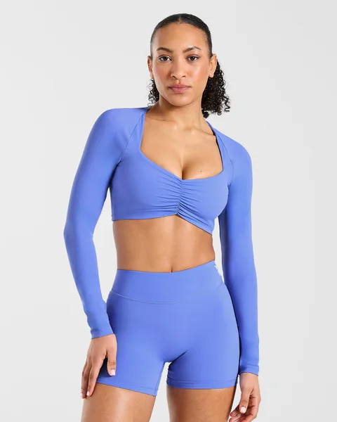 Physique Long Sleeve Crop Top Cornflower
