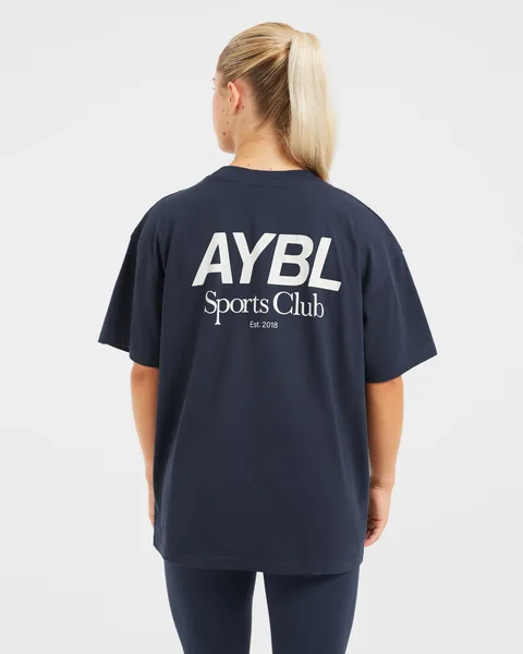 AYBL Sports Club Oversized T Shirt – Navy/Off