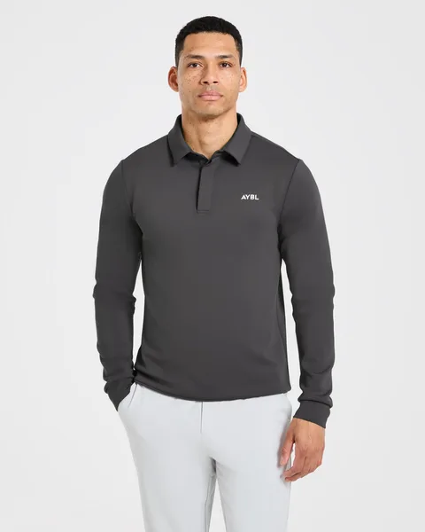 Precision Longsleeve Collared Pullover Charcoal