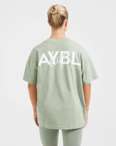Lift Graphic Oversized T Shirt – Light Sage