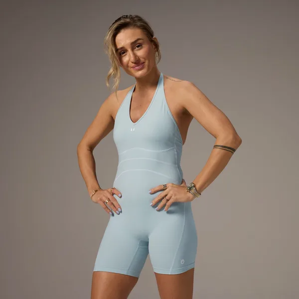 MP X Tatiana contrasterende alles-in-een met short en lage hals Licht aquablauw L