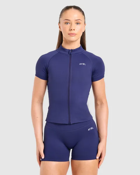 Enhance Seamless Short Sleeve Zip Up Jacket