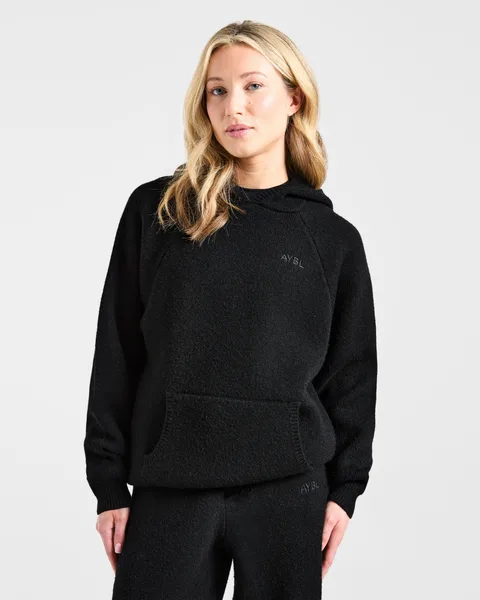 Soft Oversized Knitted Hoodie – Black