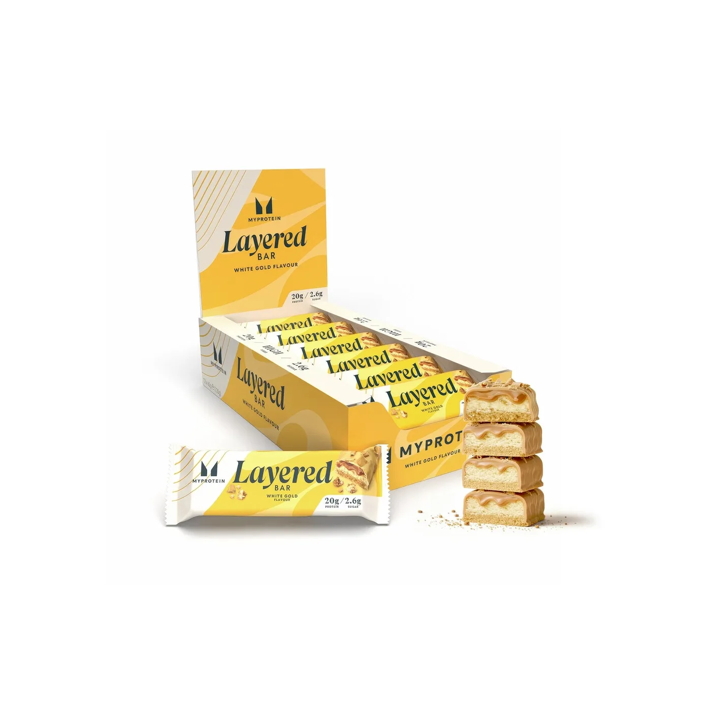 Layered Protein Bar Wit Goud 12 x
