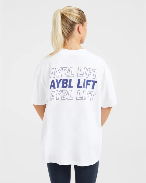 AYBL Lift Italic Oversized T Shirt Wit/Navy