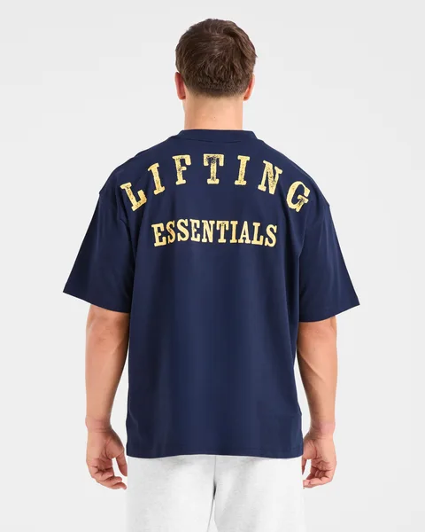 Lifting Essentials Oversized T Shirt – Navy/Yellow