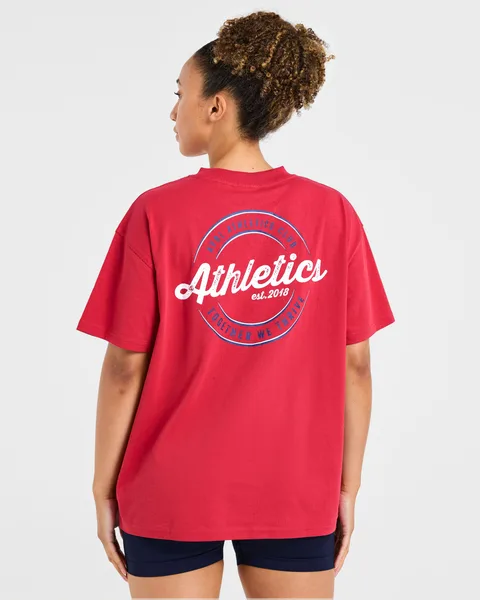 Retro Athletics Club Oversized T Shirt Rood/Blauw