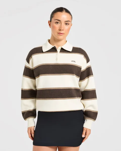 Signature Relaxed Knitted Polo – Beige/Brown