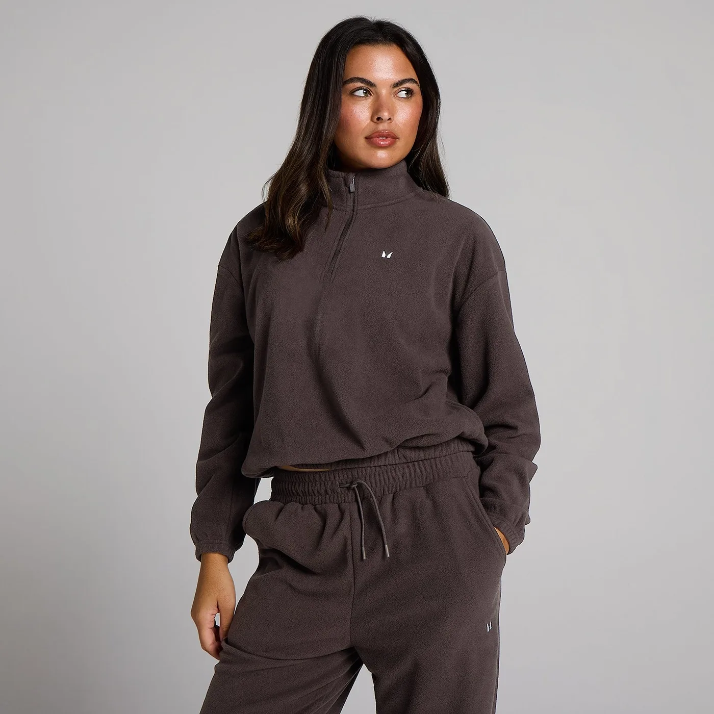 MP Damen Fleece-Pullover mit Stehkragen und 1/4-Reißverschluss – Kakao – M