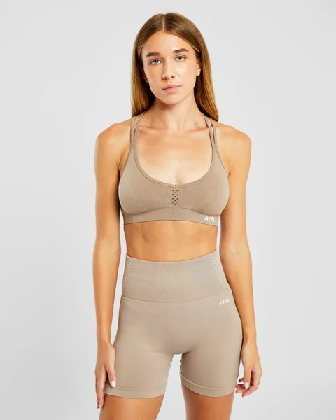 Essential Seamless Strappy Sports Bra Muted Mocha