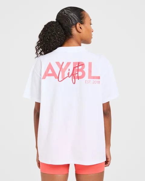 Lift Graphic Oversized T Shirt Wit/Coral