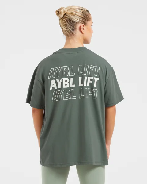 AYBL Lift Italic Oversized T Shirt Groen/Off