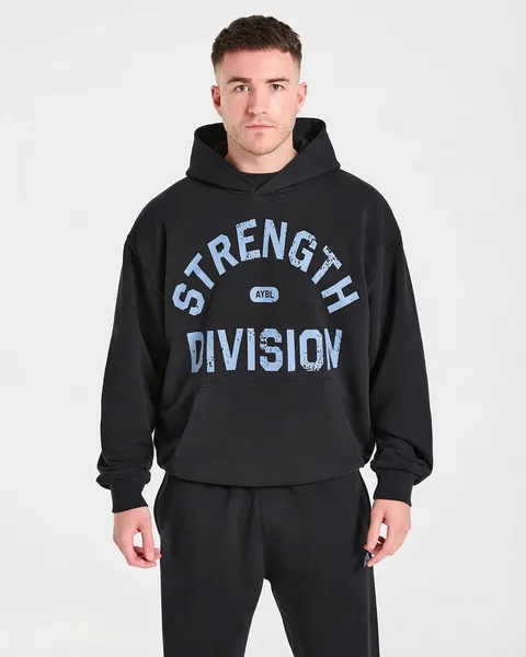 Strength Division Oversized Hoodie Zwart/Blauw