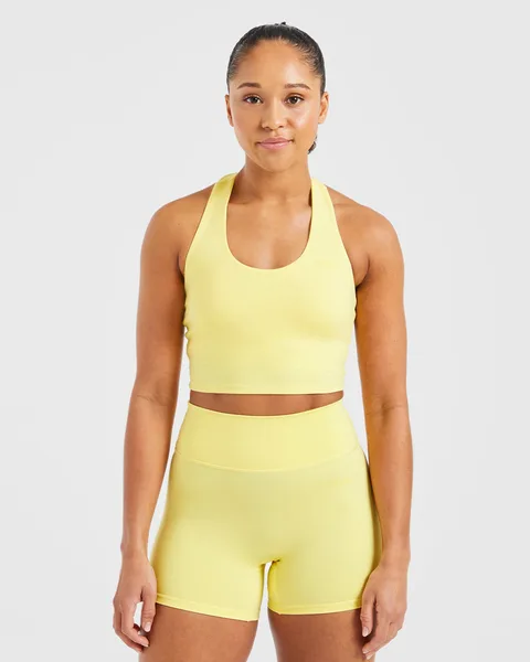 Staple Halterneck Crop Top – Pastel Lemon