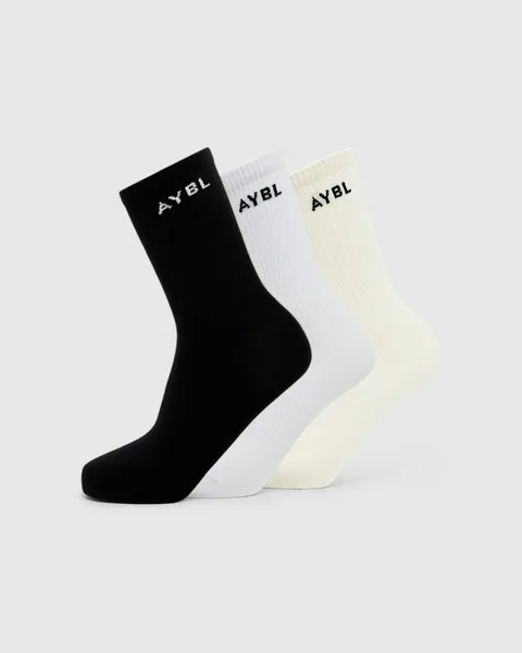 Everyday Crew Socks (3 Pack) Black/White/Cream